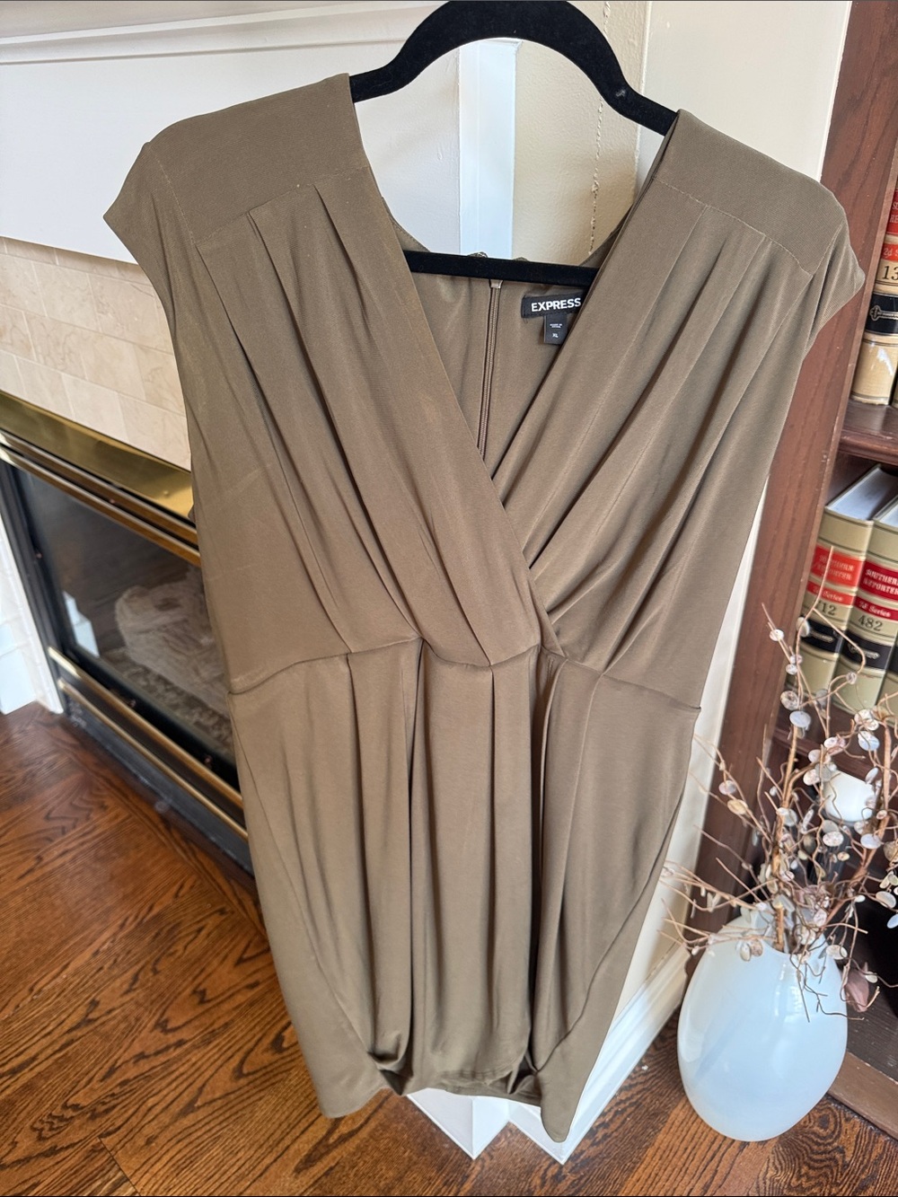 Express Olive Draped Surplice Dress xl